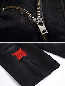 Men's Slim Fit Skinny Denim Shorts, Ripped Skinny Denim Shorts, Stylish Straight Comfortable Stretch Waist Shorts - 黑色 - 查看 3