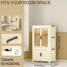 Portable Folding Wardrobe Closet Organization System And Storage Cabinet With Wheels And Double Doors, Suitable For Home, Bedroom With 10 Hangers, Mounted Closet Systems - 白色 - 查看 6