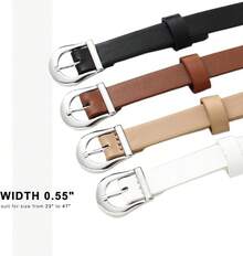 4 Pack Women Belts Jeans Dress Thin Waist Belt Ladies With Gold 0.55 Width, 2025 Style - B_黑色+米色+棕色+白色 - 查看 6