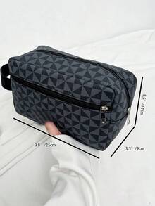 男士时尚格子 PU 皮革手拿包，适合派对、街头、商务等场合 - 黑色 - 查看 4