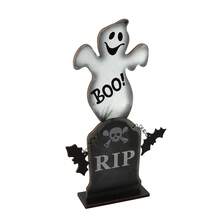 1 pieza Decoración de madera plana 2D de Halloween - Calabaza, fantasma, decoraciones de letrero de casa embrujada con diseño de calavera espeluznante, murciélago y telaraña para exhibición de mesa festiva, decoración de Halloween