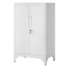 Caisson de Bureau, Placard Polyvalent, Armoire de Bureau à 2 Portes, Verrouillable, en Acier, pour Salon, Gris Mat - Gris pâle - Voir 2