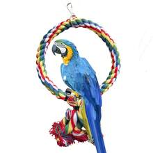 Brinquedo de balanço de corda para pássaros com 18 cm de diâmetro, multicolorido, para pendurar na gaiola, resistente a mordidas, adequado para calopsitas, periquitos e conures. - Multicolorido - Ver 2