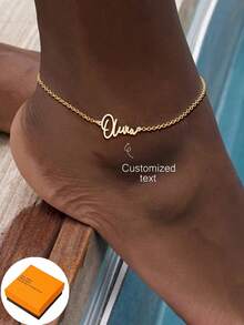 Ladies' Name Ankle Ankle With Name Personalized Ankle Bracelet Ladies' Silver And Gold Ankle Adjustable Ankle Size Suitable For Beach Parties Customizable Name Simple Daily Style, Products Include Gift Boxes, Valentine's Day Gifts, Birthday Gifts, Mother's Day Gifts, Daily Gifts - A - View 1