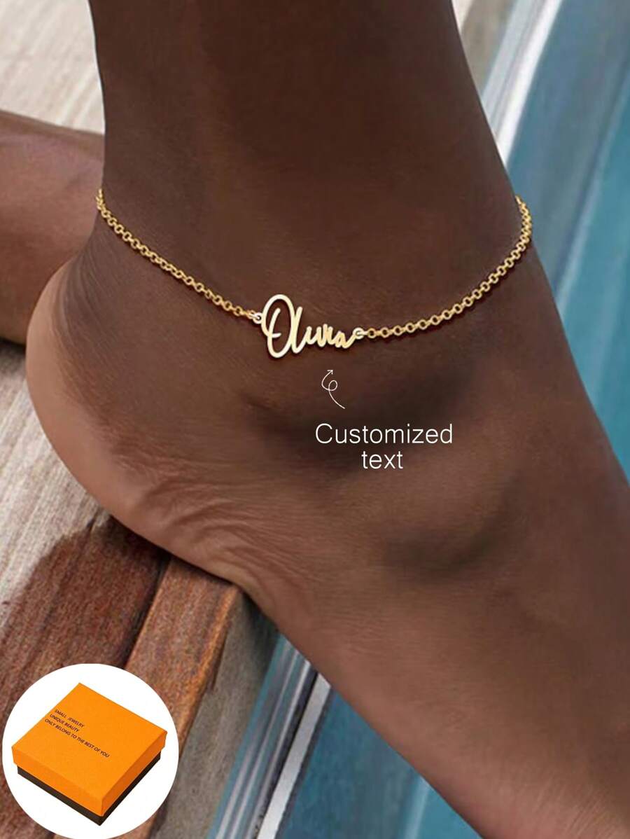 Ladies' Name Ankle Ankle With Name Personalized Ankle Bracelet Ladies' Silver And Gold Ankle Adjustable Ankle Size Suitable For Beach Parties Customizable Name Simple Daily Style, Products Include Gift Boxes, Valentine's Day Gifts, Birthday Gifts, Mother's Day Gifts, Daily Gifts - A - View 1