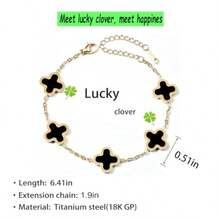 Gold Plated Jewelry Bracelet For Women Van Cleef Non Tarnish Bracelet Leaf Clover Charm Flower Bracelet For Women  Black-YRSH012 - 如圖 - 查看 5