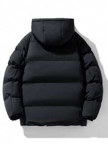 男士长袖连帽保暖冬装外套 - 黑色 - 查看 3