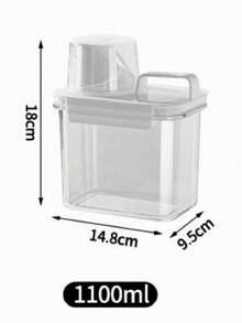 1 pieza Recipiente de almacenamiento transparente a prueba de humedad, multifuncional, a prueba de fugas con taza medidora, para detergente de ropa