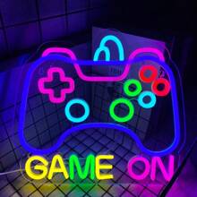 Insegna al neon da gioco, Game On/Game Zone/Game Time, luci al neon a LED da usare per la decorazione della stanza di ragazzi adolescenti, decorazione da parete rosa in stile cyberpunk per giochi di tiro, da usare in camera da letto, sala da gioco, feste di compleanno, zona di gioco, decorazioni per feste di giocatori, alimentato tramite USB riutilizzabile, con accessori inclusi e facile da installare.