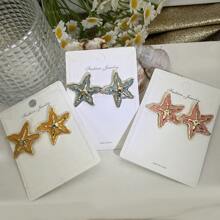 1 Pair Summer Fashion Enamel Drip Oil Starfish Stud Earrings, Suitable For Women Casual Beach Wear Decoration Earrings