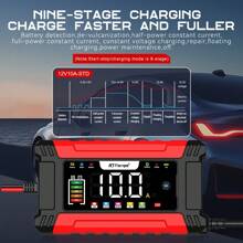 RJTianye 12V 10A Smart Pulse Car Battery Charger For Lead-Acid Batteries, Motorcycle & Auto