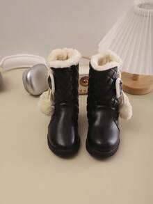 Mädchen Hohe Stiefel für Herbst/Winter, Neues Design mit warmem Plüsch, Schleifen-Dekor, Strass, modisch elegant minimalistisch, dick und warm, Schul-Stil