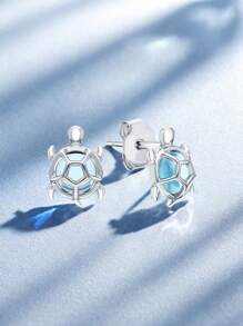 1 Paar 925 Sterling Silber Hypoallergene Ohrringe in Schildkröten-Form - elegant besetzt mit kristallklarem, hellblauem Glas, diese kleinen und niedlichen Tierohrringe sind perfekt für den täglichen Gebrauch von Mädchen im Frühling/Sommer und Strandpartys. Ein ideales Geburtstags-/Feiertagsgeschenk für Töchter oder Enkelinnen