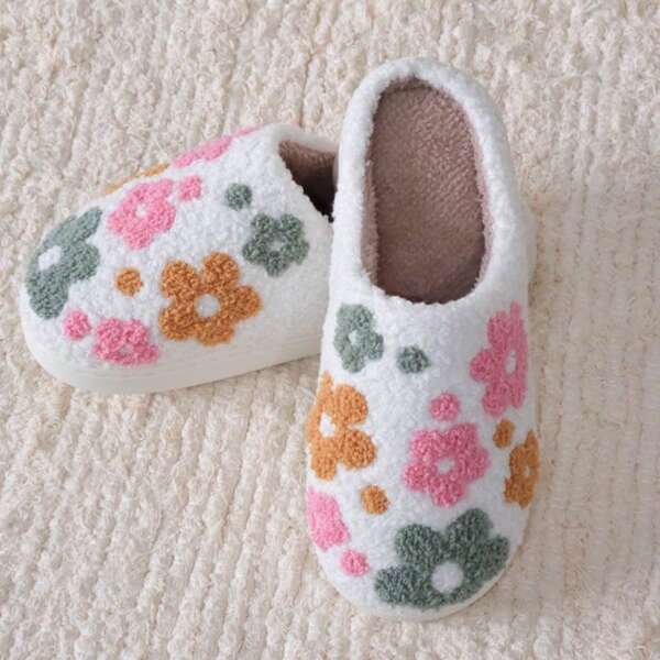 Fashionable 3-Color Sunflower Plush Slippers, Embroidered Indoor Home Unisex House Slippers For Autumn/Winter, Warm, Soft, Comfortable, Thick, Anti-Slip TPR Sole