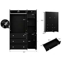 VOWNER 71" Large Wardrobe Closet With Mirror, Freestanding Bedroom Armoire With 3/6 Large Drawers & 2/4 Doors, Clothes Storage Organizer Cabinet For Bedroom, Gifts For Halloween & Thanksgiving - 黑色-47.3"寬 - 查看 5