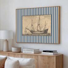 1pc Framed/Unframed Blue Striped Antique Boat Vintage Wall Art Poster Canvas Print Retro Sailboat Nautical Kids Room Decor Nursery Painting For Apartment,Living Room,Bedroom,Modern Home Decoration - Multicolor - View 1