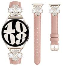 Correa de reloj de piel de mujer compatible con Watch 7/6/5/4 (40mm/45mm) y Classic (43mm/50mm) y Pro (45mm) - Diseño de diamante de trébol de cuatro hojas de la suerte - Correa delgada, transpirable y cómoda - Elegante, de moda y bonita de varios colores - Transpirable e hipoalergénica - Banda de repuesto premium para negocios/citas/boda/uso diario - Mejor regalo para ella