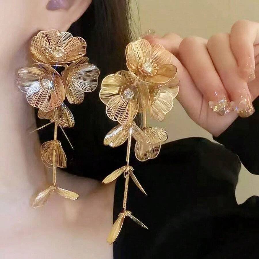 Waterfall Fishtail Fringe Long Earrings, Suitable For Vacation Wear - Gold - View 1