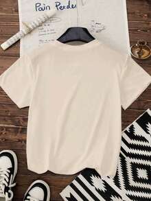 Women's Plus Size Round Neck Short Sleeved T-Shirt, Featuring A Retro Pink Heart-Shaped Print With Heart-Shaped Strokes, Summer Tops Women Graphic Tee - Apricot - View 2