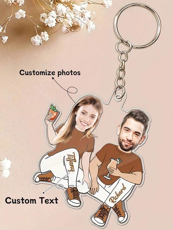 1pc Custom Photo Name Keychain - Infinite Loop Pattern Couples Gift - Valentine's Day, Anniversary, Wedding, Birthday - Add Your Own Photo - Metal Chain Pendant - Her/Him Keepsake - Wedding Party Favor - Personalized Couples Jewelry, Wedding Gift
