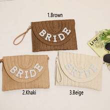 个性化字母珍珠装饰编织手提包/帽子，定制沙滩包，旅行钱包，太阳帽，单身派对、婚礼礼物 - 彩色 - 查看 19