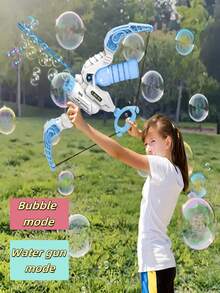 二合一弓箭泡泡枪，夏季新款泡泡追逐大战创意泡泡秀弓箭水泡泡枪双模式户外水上游乐游泳设备，适合 3-14 岁家庭聚会、沙滩派对、互动小工具、男孩和女孩的圣诞节和生日礼物