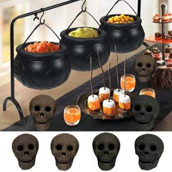 4pcs,Halloween Simulated Skull Ceramic Ornaments, Stove Barbecue Party Decorations, Horror-Themed Ceramic Artworks, Unique Props To Add A Thrilling Atmosphere To Holiday Parties Home Decor Halloween Decor Fall Decor Room Decor