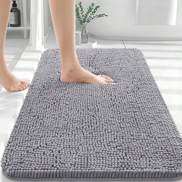 Bathroom Rugs 16x24, Extra Soft Absorbent Chenille Bath Rugs, Rubber Backing Quick Dry, Machine Washable Bath Mats For Bathroom Floor, Tub And Shower, Home Decor Accessories, Grey