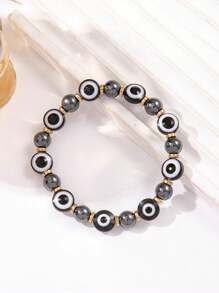 1pc Fashionable Obsidian Acrylic Evil Eye Good Luck Beaded Stretch Bracelet For Women, Suitable For Daily Wear