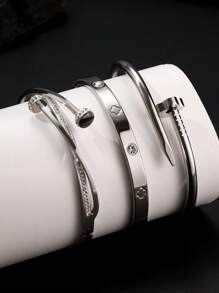 Conjunto de 3 piezas de brazalete de acero inoxidable con encantos de uña y trébol, apropiado para uso diario de mujeres, regalo de Navidad, obsequio de festividades