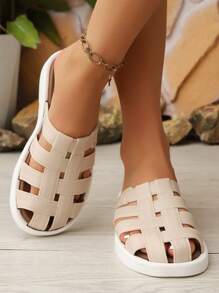 Nouveau sandales plates d'été pour femmes, style bohème à boucle, mode tressée, sabots confortables à bout fermé, polyvalents