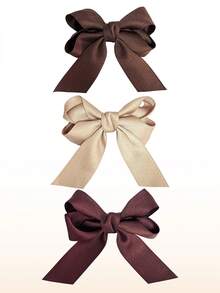 3pcs Chic Bow Hair Clips In Beige, Pink & Black - Cute Fabric Accessory For Girls, Ideal For Casual Outfits Or Vacations, Cute Hair Clips - Multicolor - View 16