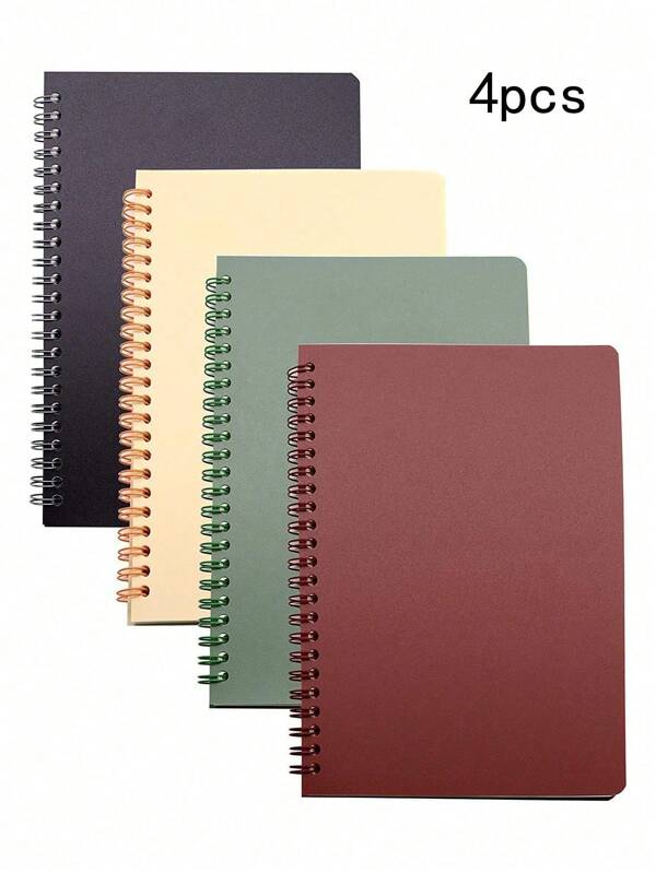 4pcs Spiral Notebooks A5 Size, 4 Colors, 50 Sheets/100 Pages, For Learning, Note-Taking And Diary