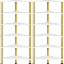 Estantería de esquina HOOBRO, estantería de pared industrial de 5 niveles con marco de metal, estantería para plantas, librería para espacios pequeños, dormitorio, sala de estar, blanco y dorado DW33CJ01 - Blanco + Oro - Ver 1