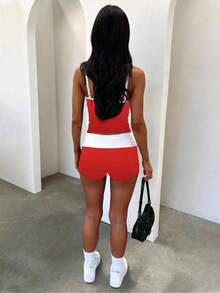 Two-Piece Set Women's Sports Cami Top & Colorblock High Waist Shorts Tracksuit Set, Casual Comfy Breathable Clothing Set For Yoga Gym Workout Running, Ladies Summer Sportswear, Workout Sets Women - Blue - View 3