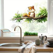 Whimsical Squirrel Climbing Tree Window Sticker - Self-Adhesive PVC Decal For Home Decor, Decorative Art Animal Print Design, Irregular Shape Disposable Sticker, Living Room Decor | Nature Style Decor, Squirrel Decor
