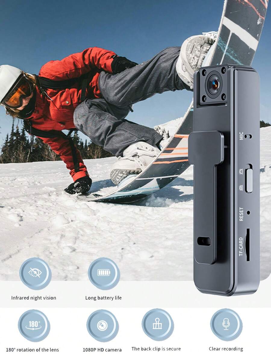 1080P Full HD Mini Pocket Camera, Portable Compact Camera Body, Rotatable Outdoor Bicycle Video Camera, Cycling DV Sports Camera, Battery Powered, Sports & Work - Black - View 1