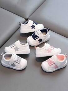 1 par de zapatos nuevos de primavera/otoño para niños pequeños de interior/exterior con suela blanda antideslizante, puntera redonda, suela protectora transpirable de malla, de fácil puesta y quitado con cinta mágica, estilo casual, adecuados para niños y niñas de 6 meses a 3 años