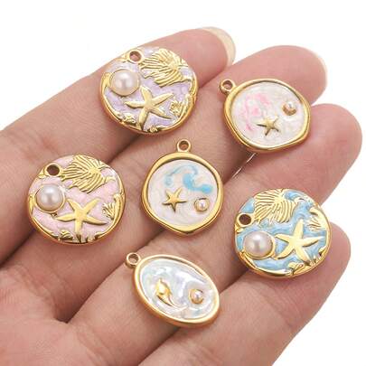 5pcs Set Stainless Steel Gold-Plated Ocean Element Pendant, DIY Jewelry Making Supplies, Suitable For Women's Party, Beach Vacation And Daily Wear