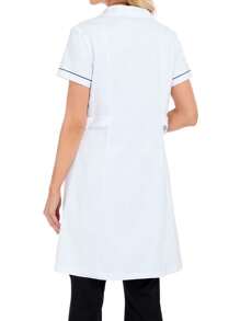 女式短袖翻领撞色腰部可调节瘦身口袋手术服护士制服套装，适用于牙医保健、宠物医院、实验室的工作服