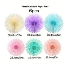 6 件/12 件/18 件彩虹纸扇派对装饰，彩色冰淇淋和马卡龙复活节壁挂，浅粉色、蓝色、紫色、薄荷色、桃色装饰，适合生日、订婚、婚礼 - 彩色 - 查看 6