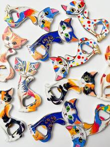 1pc Charming Cat Shaped Colorful Y2K Style Embossed Gold Foil 2-In-1 Fridge Magnet Bottle Opener, Suitable For Home Decor, Daily Use And Holiday Gift
