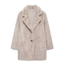 DEEKA Autumn/Winter New Faux Fur Collar Loose Style Women Fur Coat Jacket - Light Grey - View 10