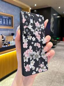 Blumen 1 Stück kreatives Blumenmuster, schwarze matte TPU-Textur, stoßfeste Handyhülle geeignet als Geschenk für Freunde, kompatibel mit Samsung, OPPO, Vivo und anderen Android-Handys