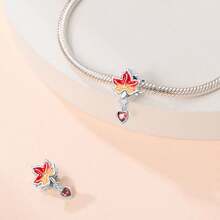 1 pièce Accessoires d'atmosphère automnale en argent sterling S925 Perle pendentif en forme de nœud papillon, feuille d'érable, zircone. DIY pour bracelet, collier. Bijoux pour femmes, assortis aux costumes d'automne et d'hiver, cadeaux pour anniversaire, Saint-Valentin, remise des diplômes