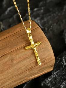 1 件复古金属风格形吊坠，带有耶稣受难的形象，带有基督教元素的项链，男女通用护身符，适合复活节升天和日常佩戴作为项链 - 金黃色 - 查看 11