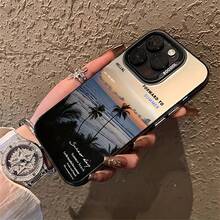 1 件黑色海滩风景和英文句子图案手机壳，个性化兼容 16 Pro Max、15/14 Plus、13/12/11，适用于系列防水防震防摔防刮 - 彩色 - 查看 3