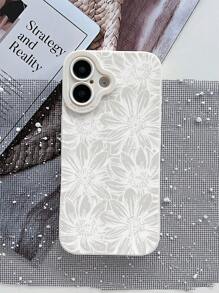 Flower 1pc Fashion White Floral Matte TPU Shockproof Phone Case Compatible With IPhone 16/15/14/13/12/11/XSMAX/X/XS/XR/7PLUS/8PLUS/7/8