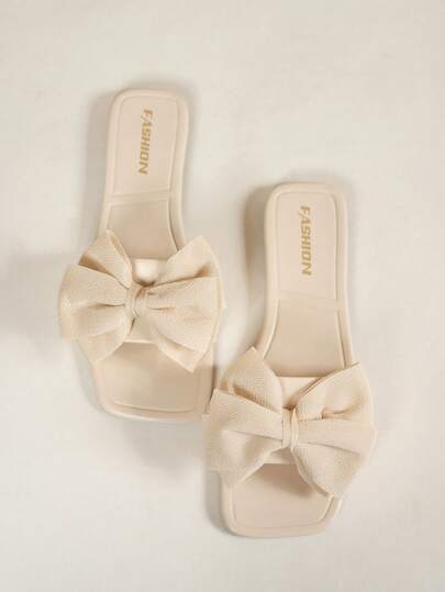 2025 New Arrival Fashionable Women Flat Slide Sandals, Square Toe, Crystal Decor, Versatile Summer Casual Slippers