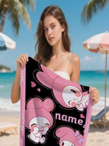 Sanrio 1 toalha de praia oficial licenciada Sanrio My Melody Design, personalizável com nome, superabsorvente, secagem rápida, macia, estilo moderno, adequada para banheiro, piscina, praia, uso doméstico